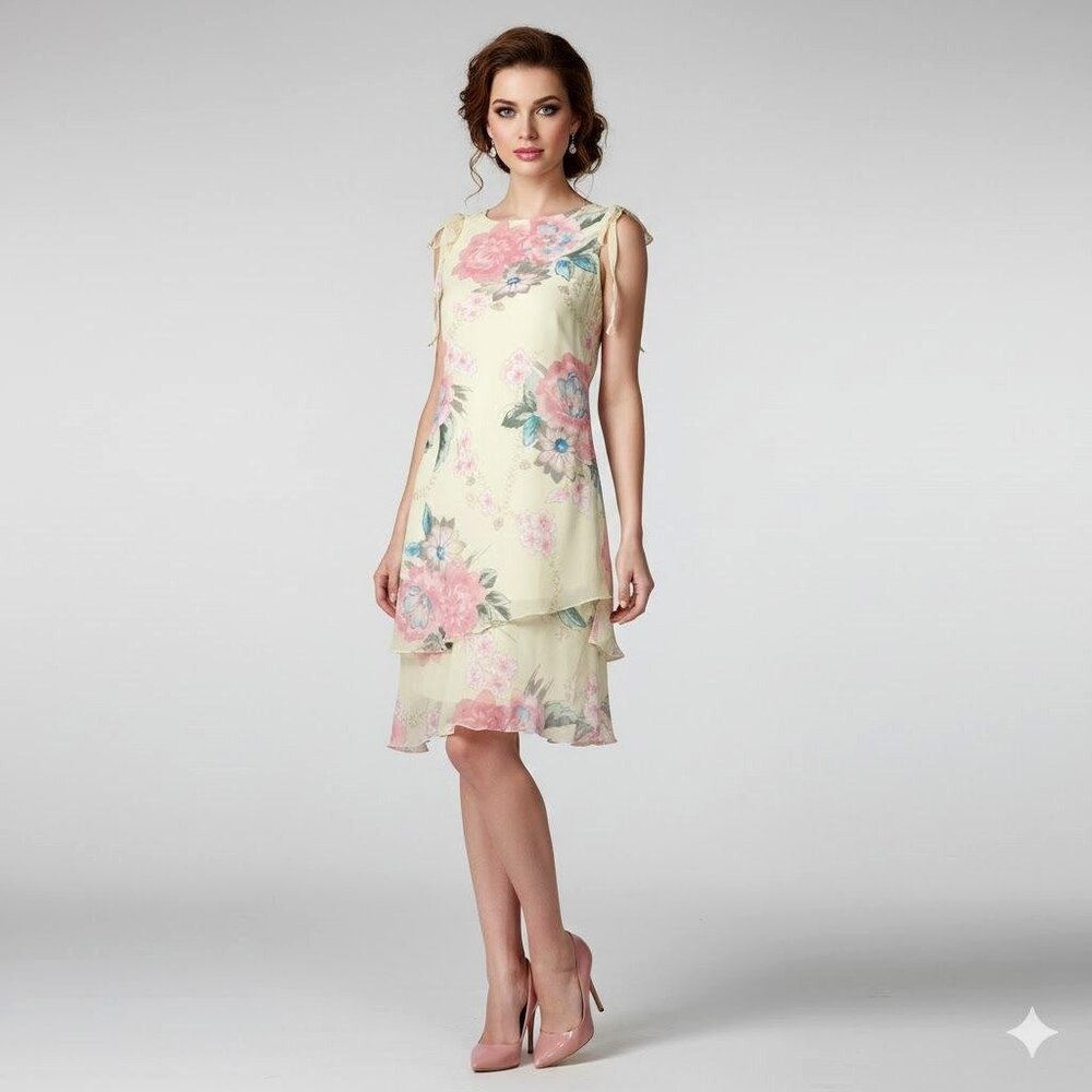 Vtg Y2K Asymmetrical Dress XS Floral Fairy Whimsical Pastel Coquette Romantic